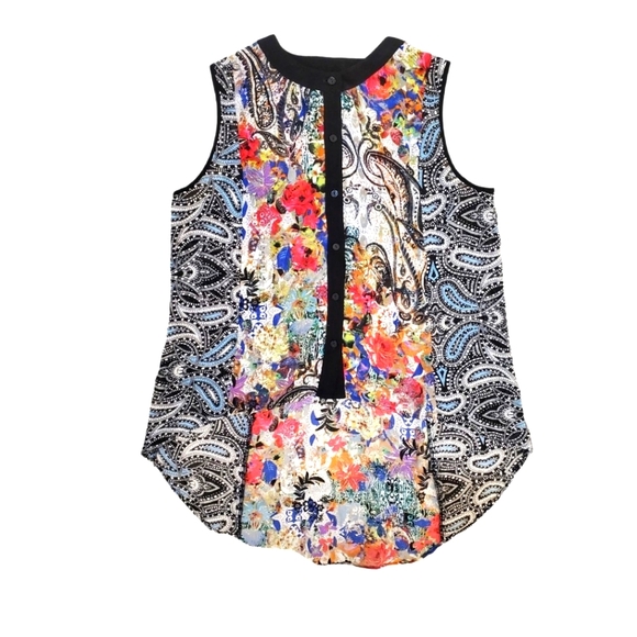 Nicole By Nicole Miller Women's Multi-color Hi Low Sleeveless Blouse Medium - Picture 1 of 7
